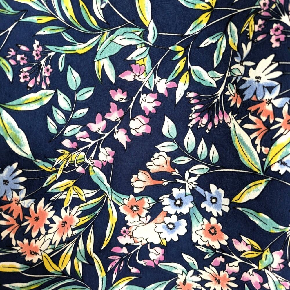 Talbots Floral A-Line Skirt 8 Blue Pink Pockets Elastic Waist Knee Length Spring - Picture 5 of 10